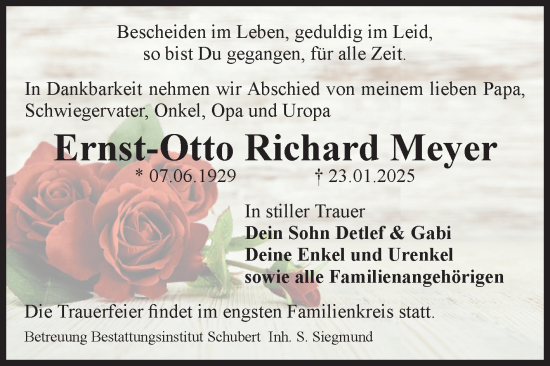 Traueranzeige von Ernst-Otto Richard Meyer von Volksstimme Haldensleben/Wolmirstedt