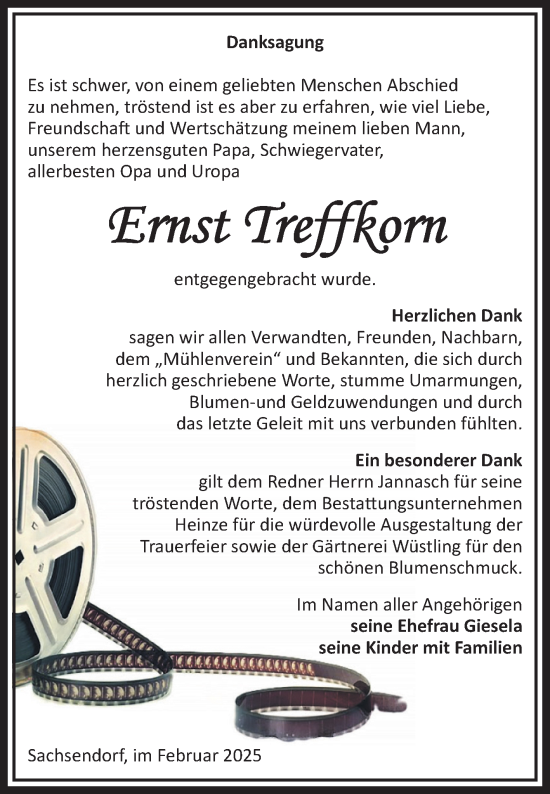 Traueranzeige von Ernst Treffkorn von Volksstimme Schönebeck