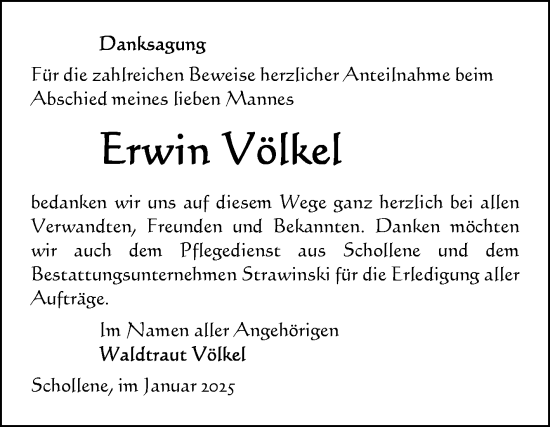 Traueranzeige von Erwin Völkel von Volksstimme Altmark Ost