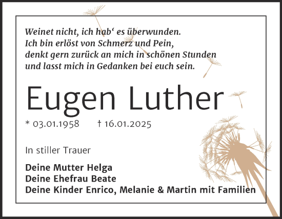 Traueranzeige von Eugen Luther von Trauerkombi Merseburg