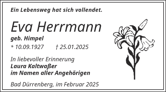 Traueranzeige von Eva Herrmann von Trauerkombi Merseburg
