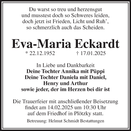 Traueranzeige von Eva-Maria Eckardt von Volksstimme Schönebeck