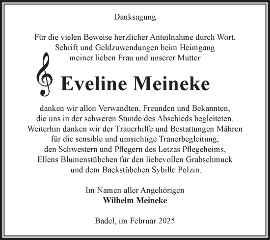 Traueranzeige von Eveline Meineke von Volksstimme Altmark West