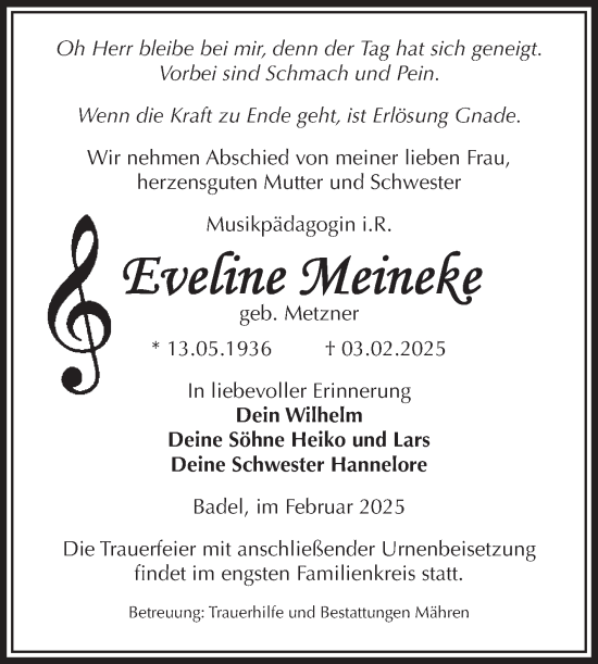 Traueranzeige von Eveline Meineke von Volksstimme Altmark West