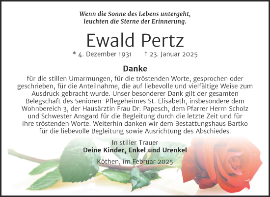 Traueranzeige von Ewald Pertz von Trauerkombi Köthen
