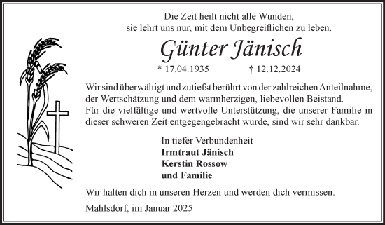 Traueranzeige von Günter Jänisch von Volksstimme Altmark West