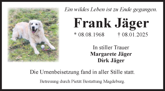 Traueranzeige von Frank Jäger von Volksstimme Magdeburg