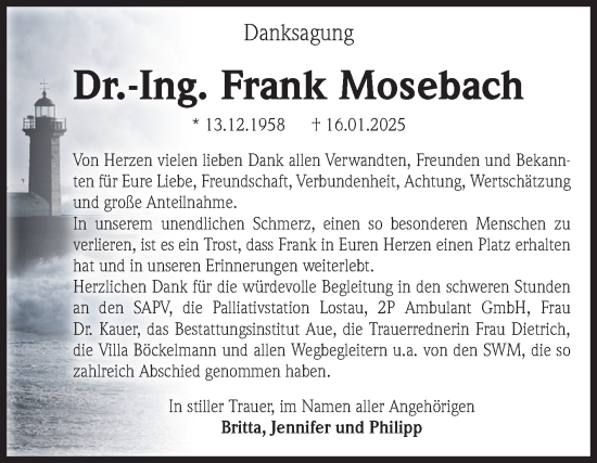 Traueranzeige von Frank Mosebach von Volksstimme Magdeburg