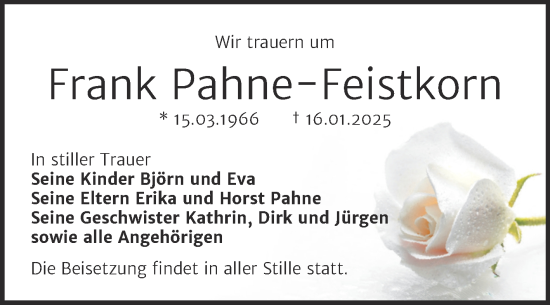 Traueranzeige von Frank Pahne-Feistkorn von Trauerkombi Bitterfeld