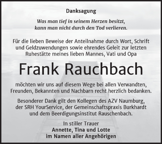 Traueranzeige von Frank Rauchbach von Super Sonntag Naumburg/Nebra
