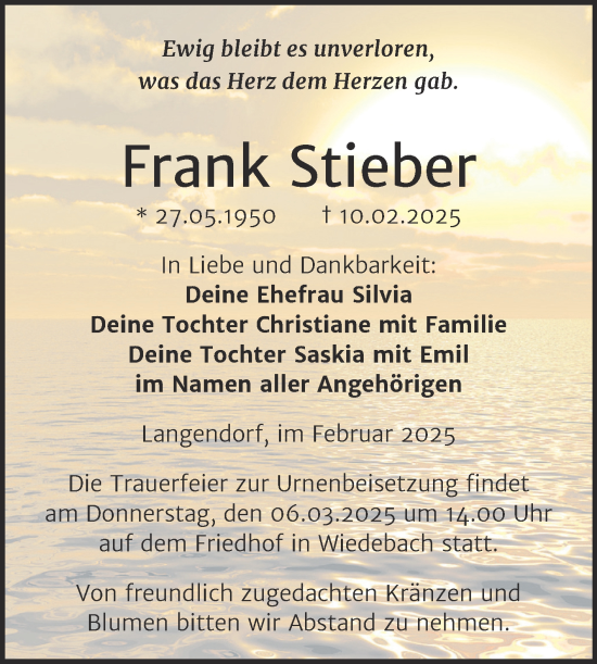 Traueranzeige von Frank Stieber von Trauerkombi Weißenfels