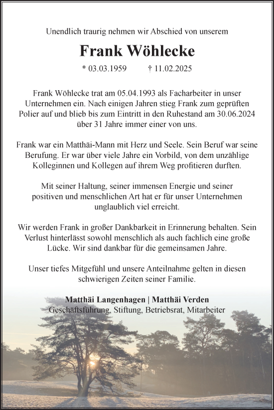 Traueranzeige von Frank Wöhlecke von Volksstimme Burg/Genthin