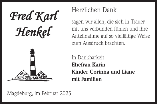 Traueranzeige von Fred Karl Henkel von Volksstimme Magdeburg