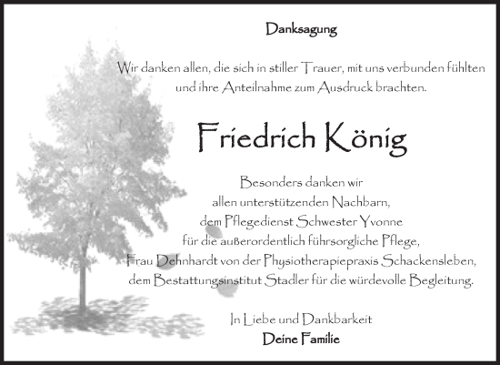 Traueranzeige von Friedrich König von Volksstimme Haldensleben/Wolmirstedt