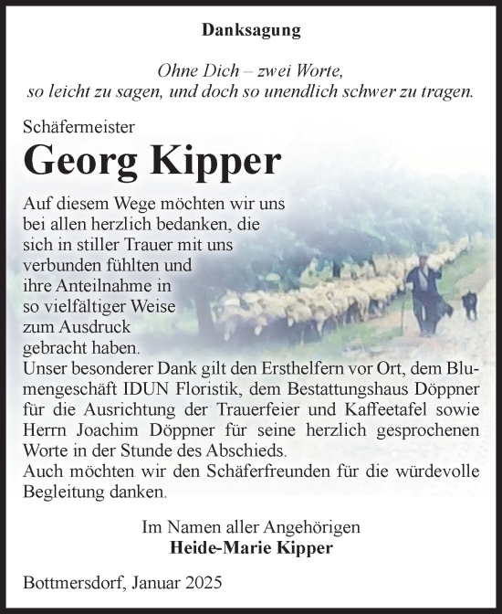 Traueranzeige von Georg Kipper von Volksstimme Oschersleben/Wanzleben