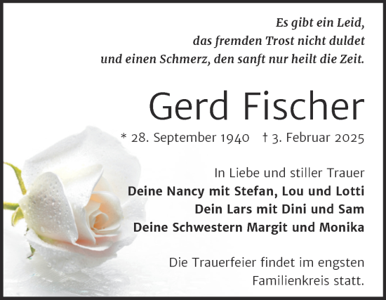 Traueranzeige von Gerd Fischer von Mitteldeutsche Zeitung Halle/Saalkreis