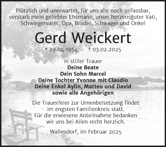 Traueranzeige von Gerd Weickert von Trauerkombi Merseburg