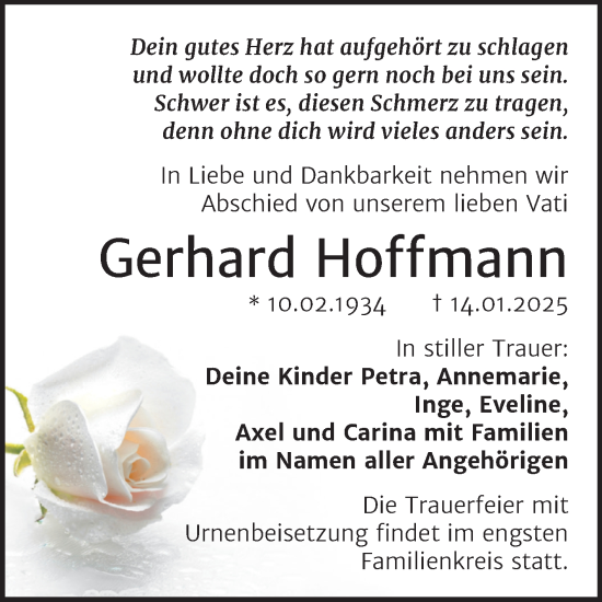 Traueranzeige von Gerhard Hoffmann von Trauerkombi Bitterfeld