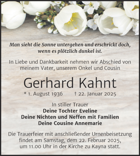 Traueranzeige von Gerhard Kahnt von Trauerkombi Zeitz