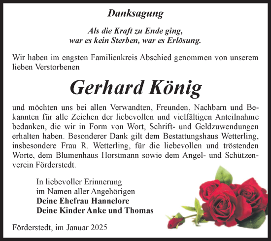 Traueranzeige von Gerhard König von Volksstimme Staßfurt