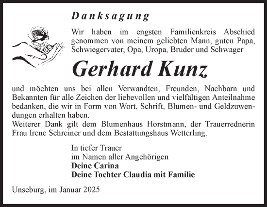 Traueranzeige von Gerhard Kunz von Volksstimme Staßfurt
