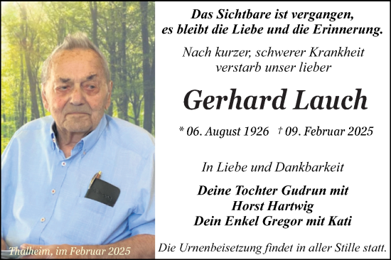 Traueranzeige von Gerhard Lauch von Trauerkombi Dessau