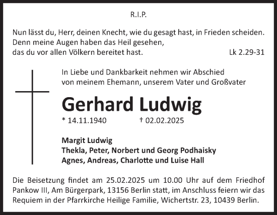 Traueranzeige von Gerhard Ludwig von Volksstimme Haldensleben/Wolmirstedt