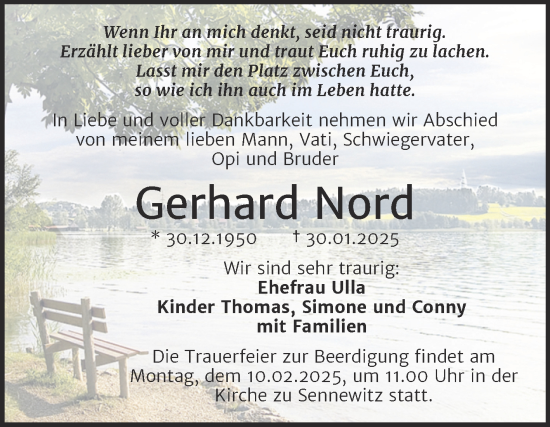 Traueranzeige von Gerhard Nord von Mitteldeutsche Zeitung Halle/Saalkreis