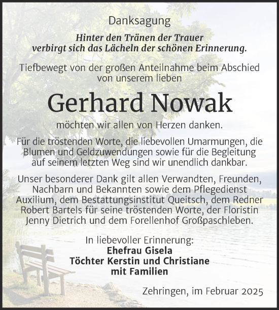Traueranzeige von Gerhard Nowak von Trauerkombi Köthen