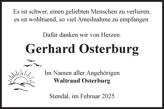 Traueranzeige von Gerhard Osterburg von Volksstimme Altmark Ost