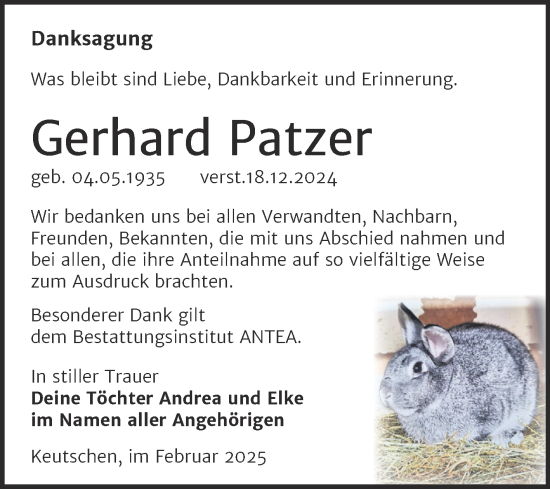 Traueranzeige von Gerhard Patzer von Trauerkombi Weißenfels