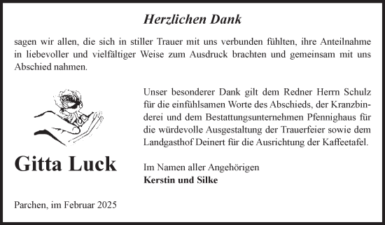 Traueranzeige von Gitta Luck von Volksstimme Burg/Genthin