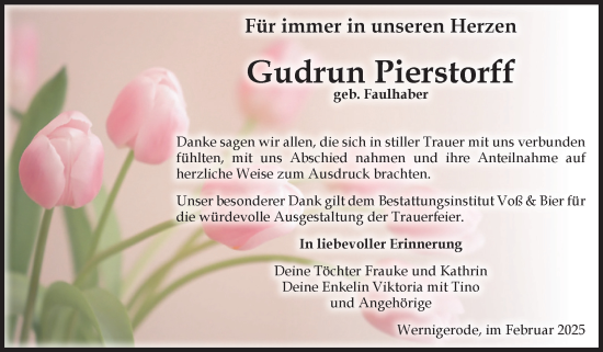 Traueranzeige von Gudrun Pierstorff von Volksstimme Wernigerode
