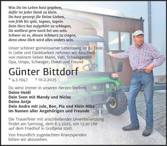 Traueranzeige von Günter Bittdorf von Super Sonntag Naumburg/Nebra