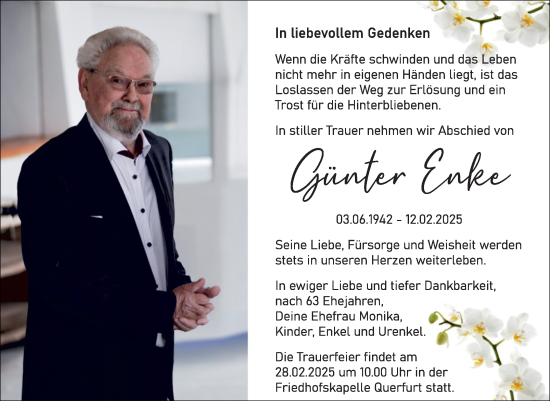 Traueranzeige von Günter Enke von Trauerkombi Merseburg