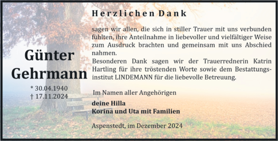 Traueranzeige von Günter Gehrmann von Volksstimme Halberstadt