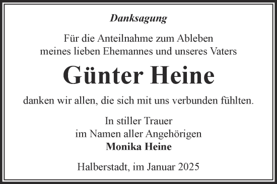 Traueranzeige von Günter Heine von Volksstimme Halberstadt