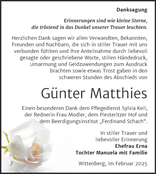 Traueranzeige von Günter Matthies von Trauerkombi Wittenberg