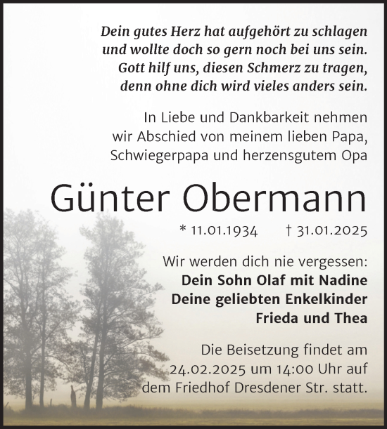 Traueranzeige von Günter Obermann von Trauerkombi Wittenberg