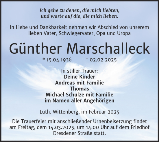 Traueranzeige von Günther Marschalleck von Trauerkombi Wittenberg
