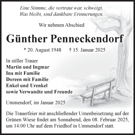 Traueranzeige von Günther Penneckendorf von Volksstimme Oschersleben/Wanzleben