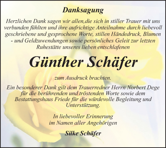 Traueranzeige von Günther Schäfer von Trauerkombi Dessau