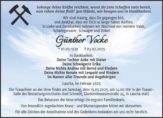 Traueranzeige von Günther Vocke von Naumburger Tageblatt