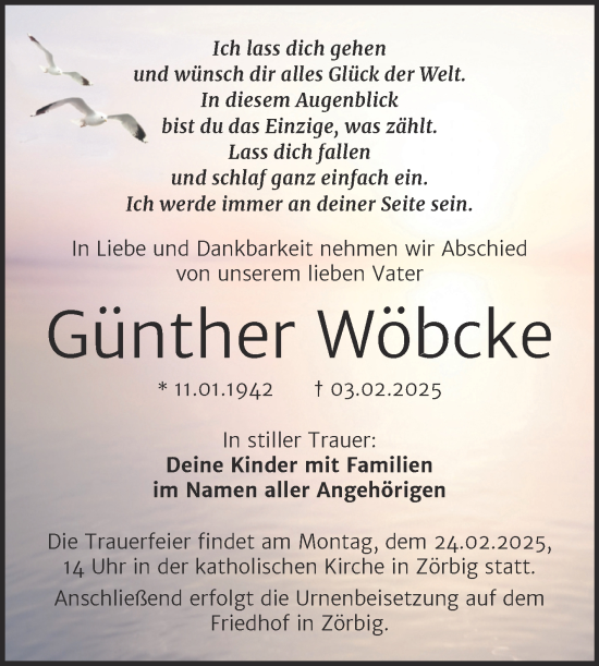 Traueranzeige von Günther Wöbcke von Trauerkombi Bitterfeld