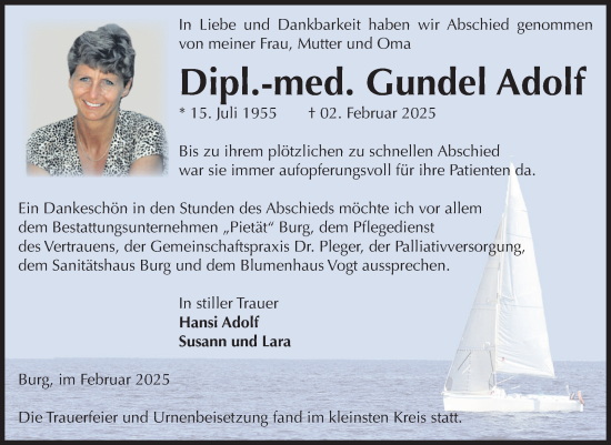Traueranzeige von Gundel Adolf von Volksstimme Burg/Genthin