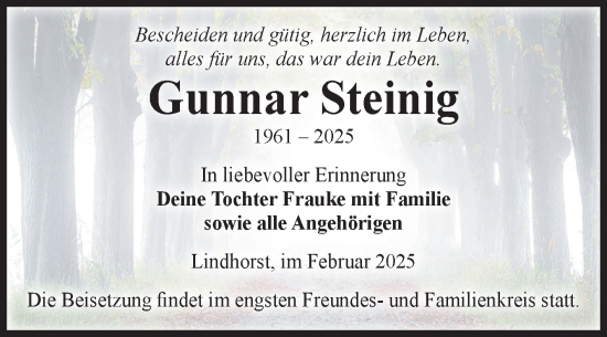 Traueranzeige von Gunnar Steinig von Volksstimme Haldensleben/Wolmirstedt