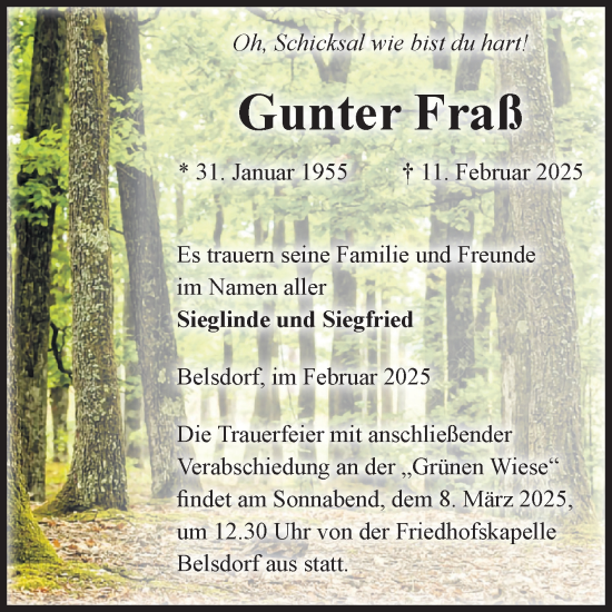 Traueranzeige von Gunter Fraß von Volksstimme Haldensleben/Wolmirstedt