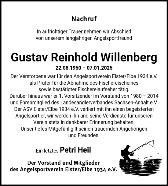 Traueranzeige von Gustav Reinhold Willenberg von Trauerkombi Wittenberg