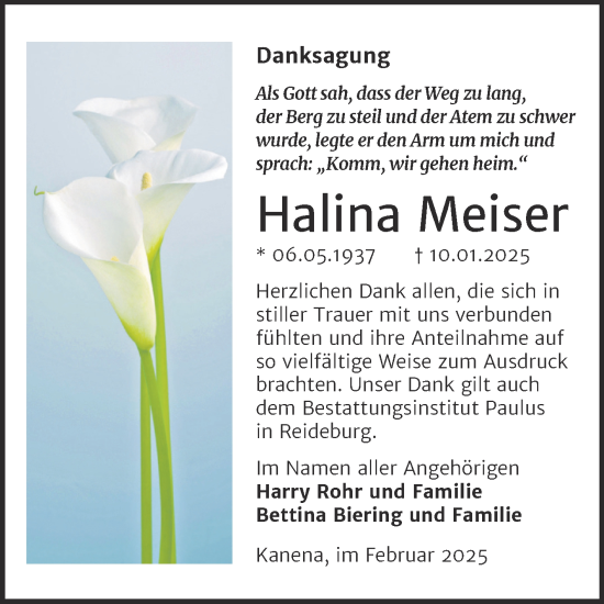 Traueranzeige von Halina Meiser von Mitteldeutsche Zeitung Halle/Saalkreis