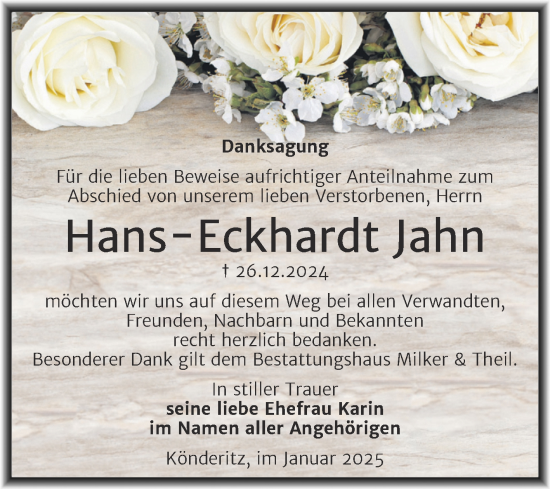 Traueranzeige von Hans-Eckhardt Jahn von Trauerkombi Zeitz